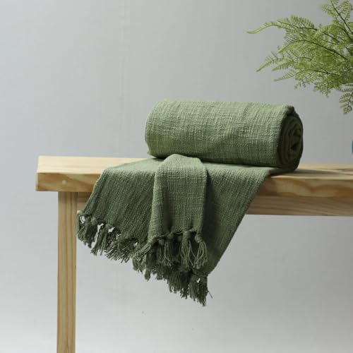 Image of 100% Cotton Sofa Throw Blanket - Soft & Cozy 50X60 Inches, Lightweight & Stylish, Living Room, Bedroom - Elegant Home Decor (Green)
