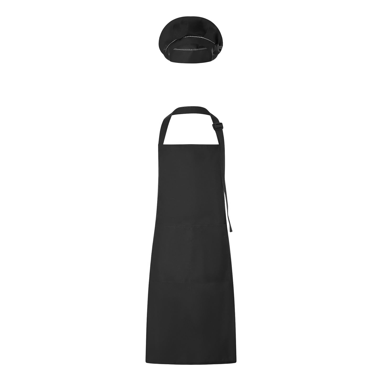 Carolilly Kids Apron and Hat Set, Adjustable Children Kitchen Chef Apron with Pockets + Elastic Band Cooking Cap (3-13 Years) (Black, 3-6 Years)