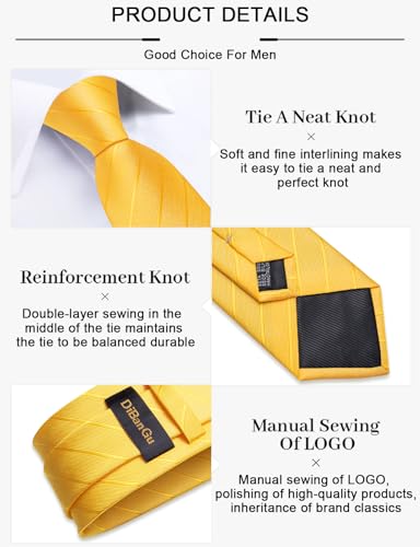 Image of DiBanGu Mens Striped Tie Silk Woven Necktie and Pocket Square Cufflinks Tie Clip Set Wedding Business Formal Gift Tie for Men