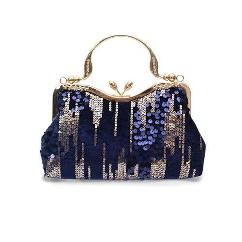 Image of CORIOS Vintage 1920s Evening Bag for Women Velvet Clutch Bag Sparkly Sequin Handbag Bridal Wedding Purse