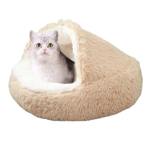 DICOCO 猫 ベッド 犬 ベッド 冬ドーム ペットベッド ペットクッション 暖かい 滑り止め 洗える ふわふわ 柔らかい 犬猫兼用 貝殻型 室内用 ペットベッド ドーム 犬 猫用 サイズ・カラー選択可 (65cm, シャンパン)