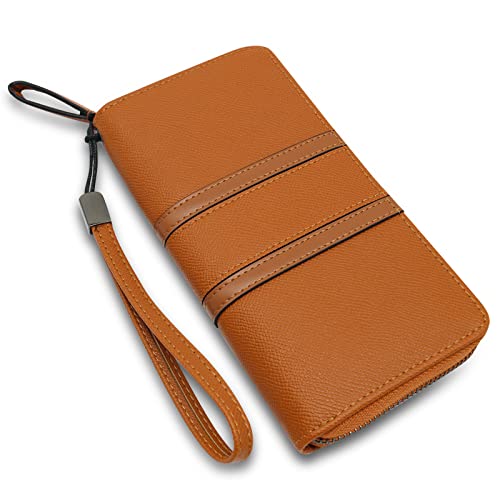 Image of Zipper Wallets for Women Large Capacity Wristlet Wallets Long Checkbook Clutch Ladies Wallets with Wrist Strap, Art-brown, Classic