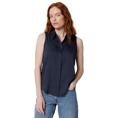 Amazon Essentials Damen Bluse Regular-Fit Ärmellos Button-Down-Bluse Navy Large