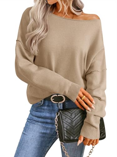 Image of Saodimallsu Womens Off The Shoulder Sweater Boat Neck Batwing Sleeve Knit Pullover 2025 Cute Casual Trendy Jumper Tops