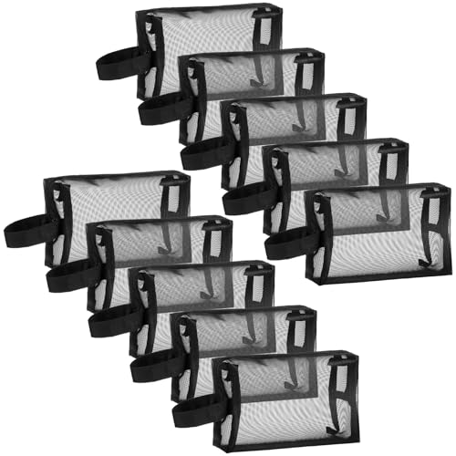10 Pcs Mesh Makeup Bag Portable Travel Cosmetic Bag Black Breathable Mesh Zipper Pouch for Home Offices Travel Accessories Organizer(7.9 x 3.1 x 4.7 Inch)