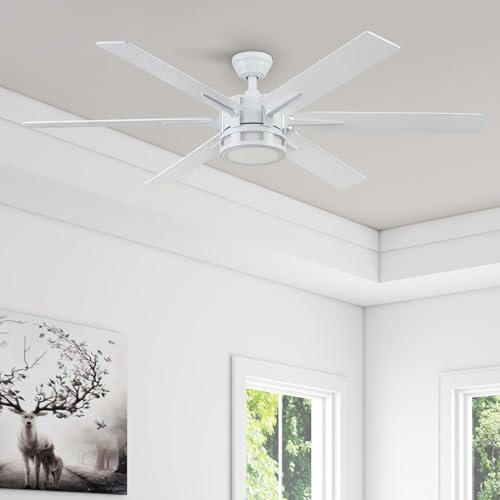 Honeywell Ceiling Fans Kaliza Modern 56 Inch Ceiling Fan with Light, Remote Control Fan, LED Indoor Fan with 6 Blades, Gray Wash and White Blade Finish Options, White (51477-01) - image 9