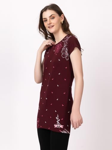 Image of Women Printed Cotton Tshirt with Side Slits & Pocket