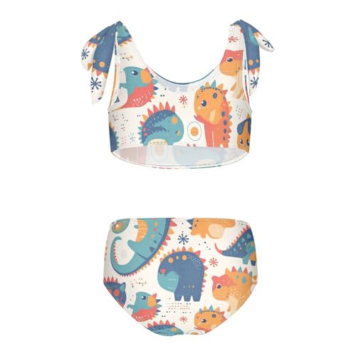 KLL Colorful Pattern with Cute Chameleons Girl Two Piece Bikini Sets Scoop Neck Bathing Suit Swimming Suits Adjustable2