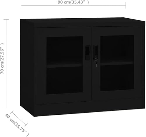 Miniatura 2 de Armario de almacenamiento de metal con 2 puertas y 1 estante ajustable, gabinete de oficina de acero negro para el hogar, garaje de oficina,