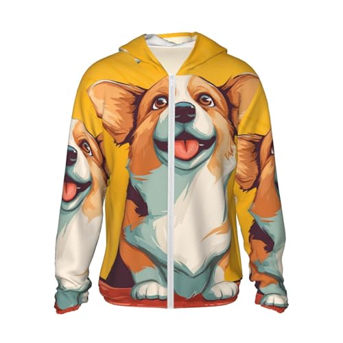 UPF 50+ Sun Protection Hoodie Long Sleeve Cute corgi dog Sun Shirt Rash Guard Fishing Shirts for Men
