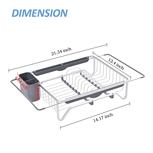 Toolf Expandable Dish Rack, Aluminum Over The Sink Rack Adjustable Dish Rack In Sink Or On Counter Dish Drainer With Utensil Holder Rustproof For Kitchen #TOP5