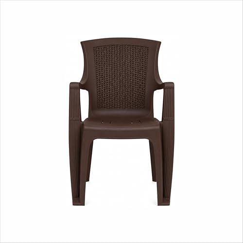 Image of VV National Vajram VJ-26 Plastic Arm Chair (Brown, Set of 2) | Heavy Duty Virgin Plastic Chairs | Strong & Durable | Indoor & Outdoor Seating