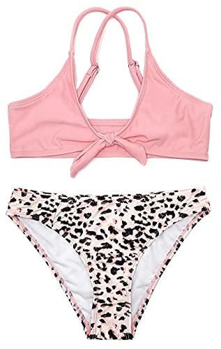 Image of SHEKINI Girls Floral Print Knot Adjustable Bikini Sets Crossback Two Piece Bathing Suit