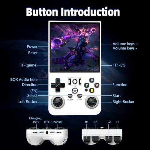 Image of R36MAX Retro Gaming Console, Retro Handheld Games Console with 64GB TF Card, Portable Hand Held Open Source Linux System, 4.0 inch IPS HD Screen Video Game Consoles, 4000mAh Battery (Light White)