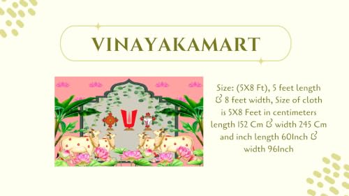 Image of Background Decoration Cloth | Venkateswara Swamy Pastel Pink Pooja Backdrop with Divine Kamadhenu & Lotus Garden 5x8 Feet |varamahalakshmi Pooja Background
