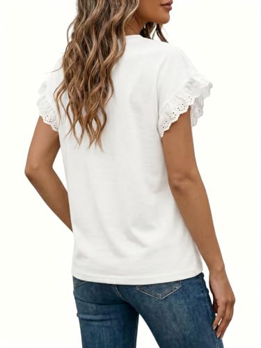 Image of Tankaneo Womens Summer Crewneck T-Shirts Lace Cap Sleeve Tops Dressy Casual Loose Fit Work Basic Tees Outfits 2026