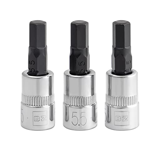 Image of BRAZEN 5.5mm Hex Bit Socket /Allen Driver Three Pack (1 /4 inch Drive, Short)