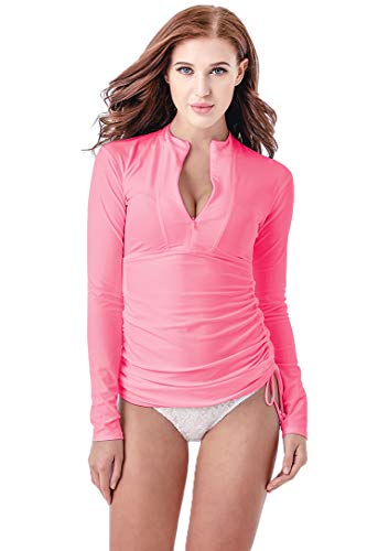 Micosuza Sun Protection Women's Basic Skins Long-Sleeve Rashguard Top, Pink, M for Chest 34"