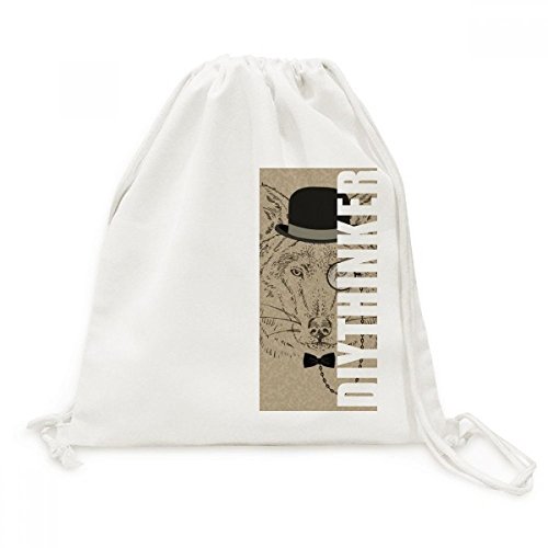 Sac cordon en toile style britannique avec motif loup doux