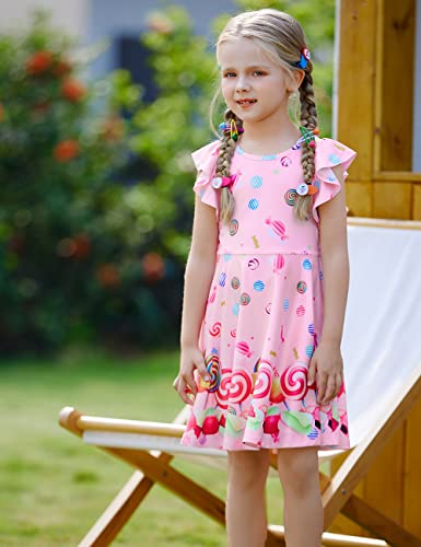Labeca Baby Girls Printed Casual Party Dresses Twirly Ruffle Sleeve Dress Lollipop Cap Xs #TOP4