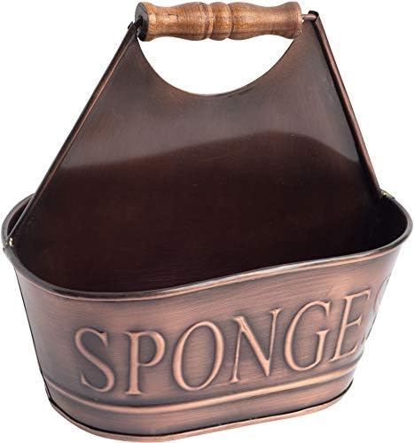 Farmhouse Dish Sponge Holder - For Kitchen Countertop Caddy (Antique Copper)