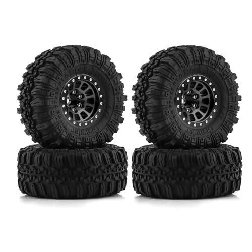 1.0 Beadlock Wheels and Tires 4pcs Aluminum Rim with 7mm Sleeve for RC Crawler Axial SCX24 Gladiator Bronco C10 Deadbolt AX24 TRX4M FCX24 Upgrade Parts (Black)