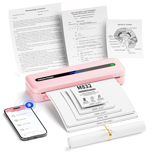Phofuta Impresora Térmica Portátil Inalámbrica Para Viajes, Varios Tamaños, Color Rosa