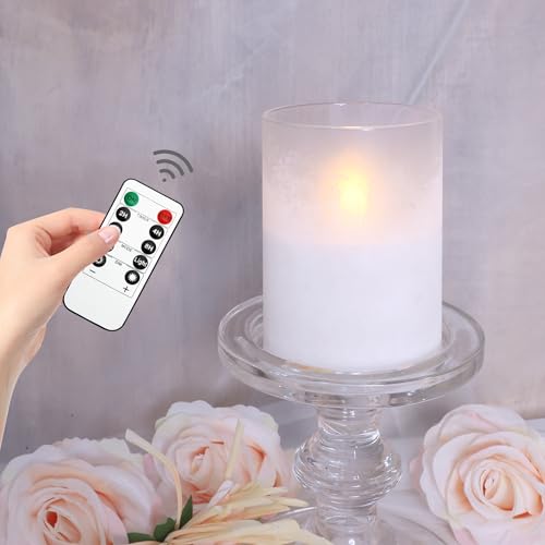Image of White Flameless Candles with Timer, Battery Operated Led Glass Pillar Candles for Home Decorations, Wedding, Centerpiece, Holiday Party