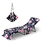 THOVSMOON Beach Lounge Chair Towel Cover,Soft Microfiber Chaise Lounge Towel Cover Patio Pool Chairs Cover with Side Pockets,80' x 26' Chair Cover for Beach/Pool Sunbathing (Flower)