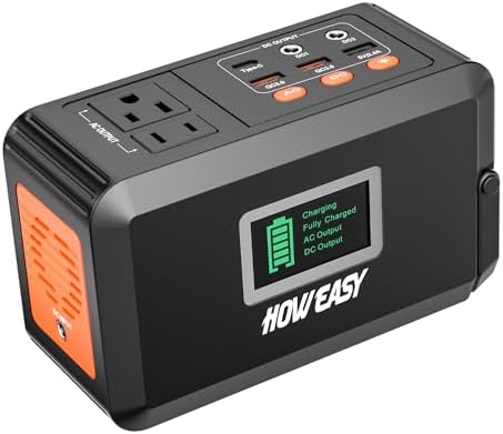 HOWEASY 120W Portable Power Station, 88WH Solar Generator, Lithium Battery Power with 2 110V AC (Peak 150W) Socket/ 3 DC Ports/2 USB QC3.0/LED Light for CPAP Outdoor Camping Trip Hunting Emergency