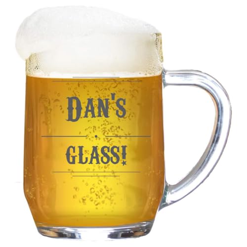 Personalised Tankard ‘Modern Line’ Engraved Beer Glass Stein | 1 Pint Beer Mug with Handle | Gift for Birthdays, Weddings, Anniversaries | Customise with Any Message Name or Occasion, 590 ml