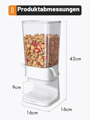 Foto von Tokokimo Müslispender, Zerkleinert Keine Cerealien Beim Ausgeben, Cereal Dispenser für Zereales Frühstück, Süßigkeiten, Nüsse, Bohnen, Granola, große Kapazität von 5,5L (Weiß, 1er-Set)