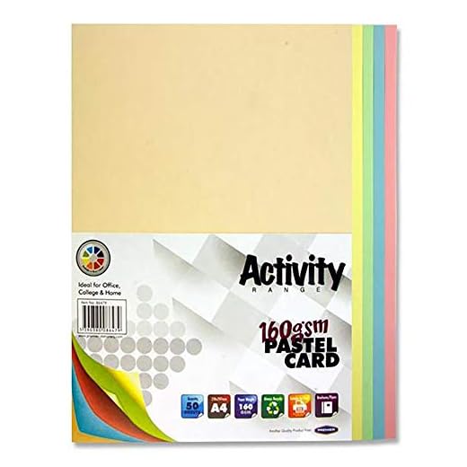 Premier Stationery - Cartulinas de actividades A4 160g/m², pastel arcoíris (paquete de 50 hojas)