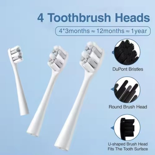 Image of Sonic Electric Toothbrush for Adults | 6 Gear Modes | 42000 Strokes per minute | 4 Brush Heads | Dupont Soft Bristles | Rechargeable Lasting up to 30 Days | color- Milky White