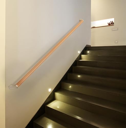 6 FT Modern Aluminum Handrail Set - ADA Compliant Indoor & Outdoor Stair Railing. 1.4" Diameter Grab Bar. Wall-Mounted with 90°Wall Return End. Rust Free(Cherry Wood Grain, 6 FT- Two Joined Pieces) by Firmetal - Used condition - Image 5