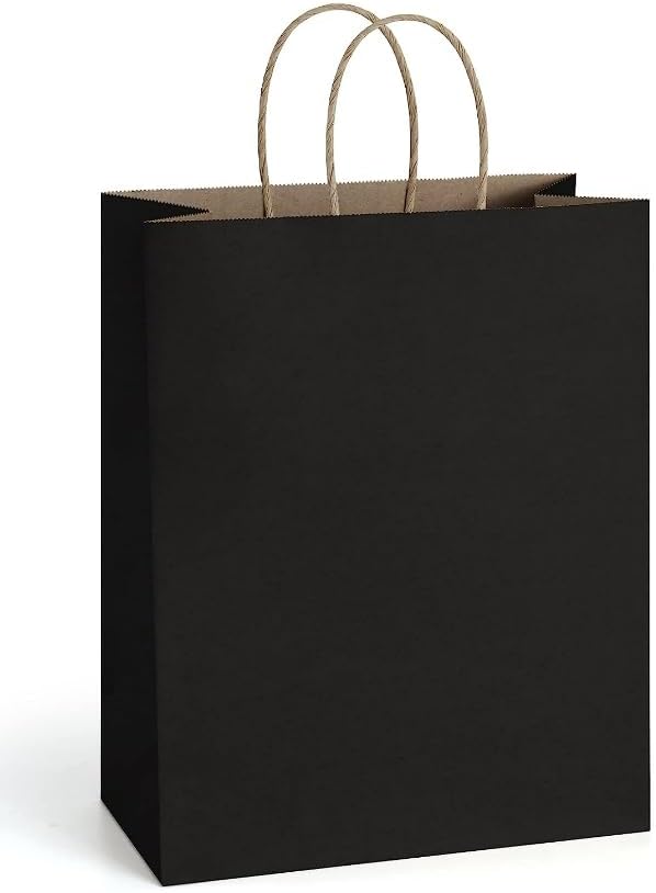 Moretoes 75pcs Black Paper Bags with Handles, Assorted