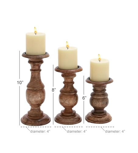 Deco 79 51536 Mango Wood Decorative Candle Holder Turned Style Pillar Candle Stand thumb #2