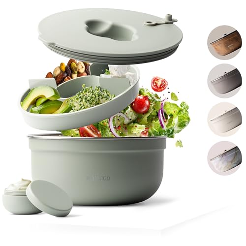 MAMEIDO Boîte à Salade à emporter 1,5 l, Lunch Box en acier, Bento Box, Saladier sans BPA, Bol avec récipient à vinaigrette étanche, Boîte à repas avec...