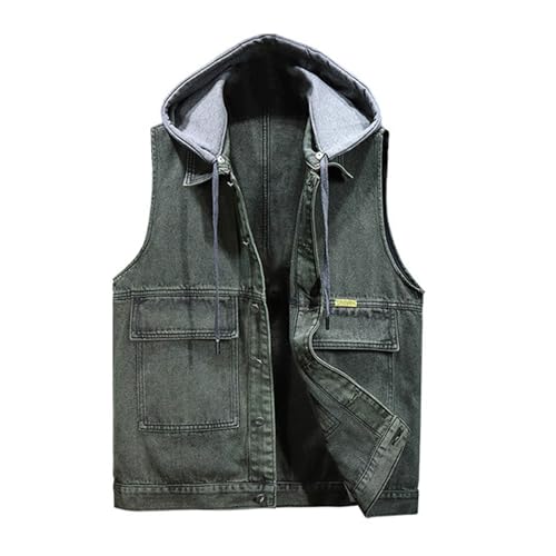 Gilet en jean homme veste sans manches contre le vent avec capuche amovible confort