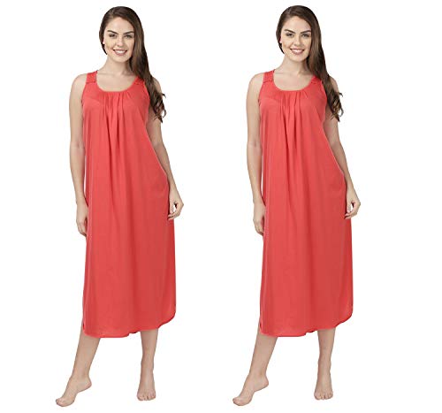 Image of BLAZON Women's Cotton Hosiery Solid Maxi Nighty Slip (Pack of 2) Available Sizes: S, M, L, XL, 2XL, 3XL, 4XL, 5XL