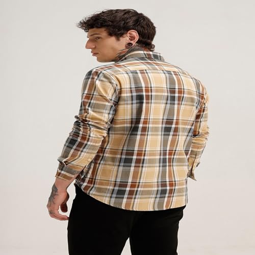 Image of BASICS 100% Cotton Checked Shirt for Men | Slim Fit | Everyday Smart Casual Wear | Full Sleeve