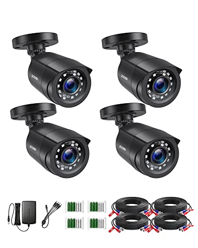 ZOSI TVI 1080P - Kit de cámara de vigilancia Exterior IP66, 24 ledes IR 24 m Obectivo 3,6 mm - Cámara de vigilancia CCTV