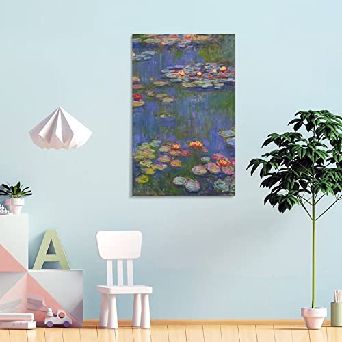 Monet Canvas Wall Art, Water Lilies 1916 By Claude Monet Giclee Prints Canvas Wall Art Poster, 12X15 Inch Framed Ready To Hang, Claude Monet Impressionism Wall Art For Living Room Bedroom Bathroom Wall Decor #TOP3