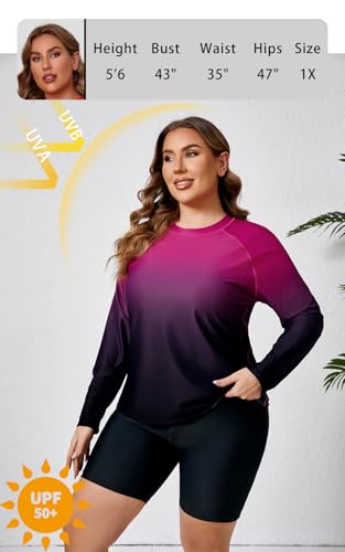 Halcurt Women's Built in Bra Long Sleeve Rash Guard Plus Size 2 Piece Swimsuit Shirt and Shorts2