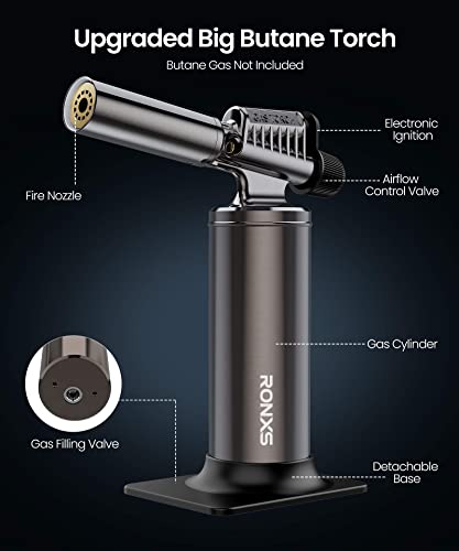 RONXS Butane Torch, Torch Lighter with 25g Large Gas Capacity, Refillable Blow Torch with Max 6'' Big Continuous Adjustable Flame, Industrial Soldering Torch for Cooking DIY Crafts (Gas Not Included) - Thumbnail 2