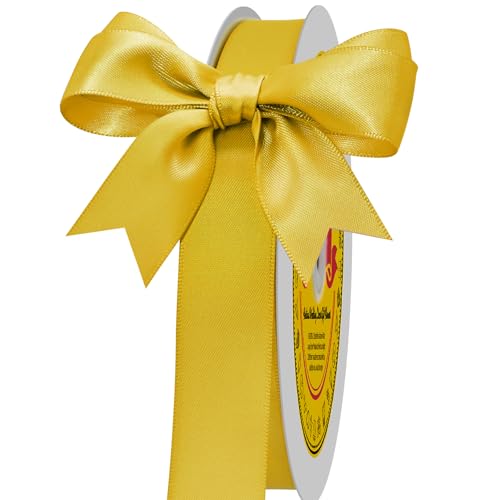 Image of Double Face Maize Yellow Satin Ribbon 7 /8 inch X 100 Yards Polyester Yelbow Ribbon for Gift Wrapping Very Suitable for Weddings Party Hair Bow Invitation Decorations and More