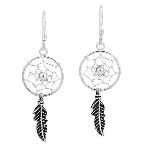 Boucles d'oreilles pendantes en argent sterling 925 en forme d'attrape-rêves style indien Cover