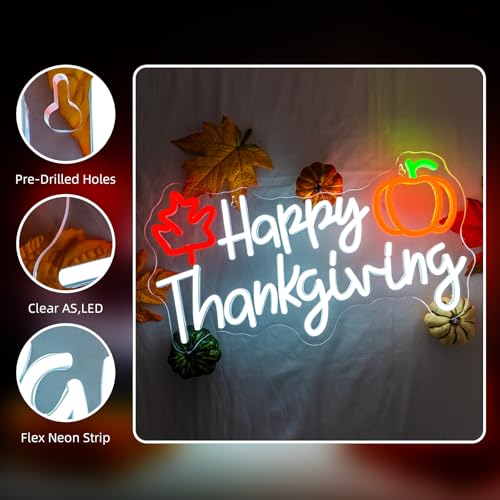 Image of Happy Thankgiving Neon Sign Thanksgiving Autumn Harvest Pumpkin Decoration LED Neon Light for Wall Decor Bedroom Living Room Kitchen USB Powered Adjustable Light Decor
