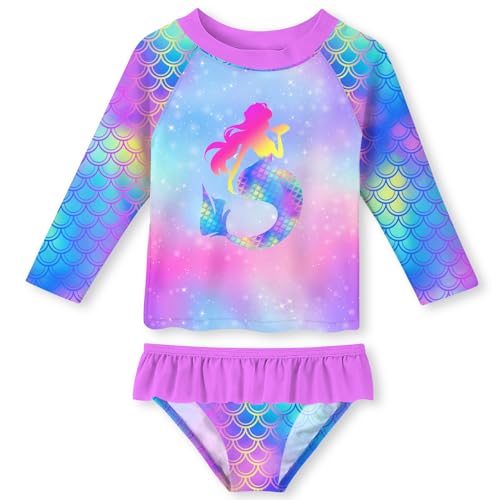 Image of UNIFACO Toddler Girls Swimsuit Rashguard Set Summer Beach Breathable Tankini with UPF 50+ Sun Protection 2-8T