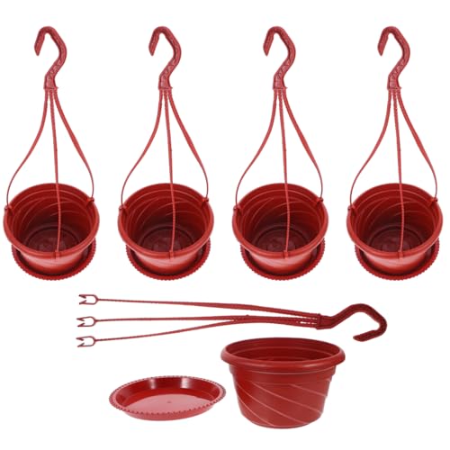 Housoutil Blumenampel Kunststoff, 5 Sätze Runde Blumenampel Toff Aus Kunststoff, Weinrote Hängeampel Töpfe Mit Palettenhaken, Grob Für Innen Außen Pflanzen Decken Balkone
